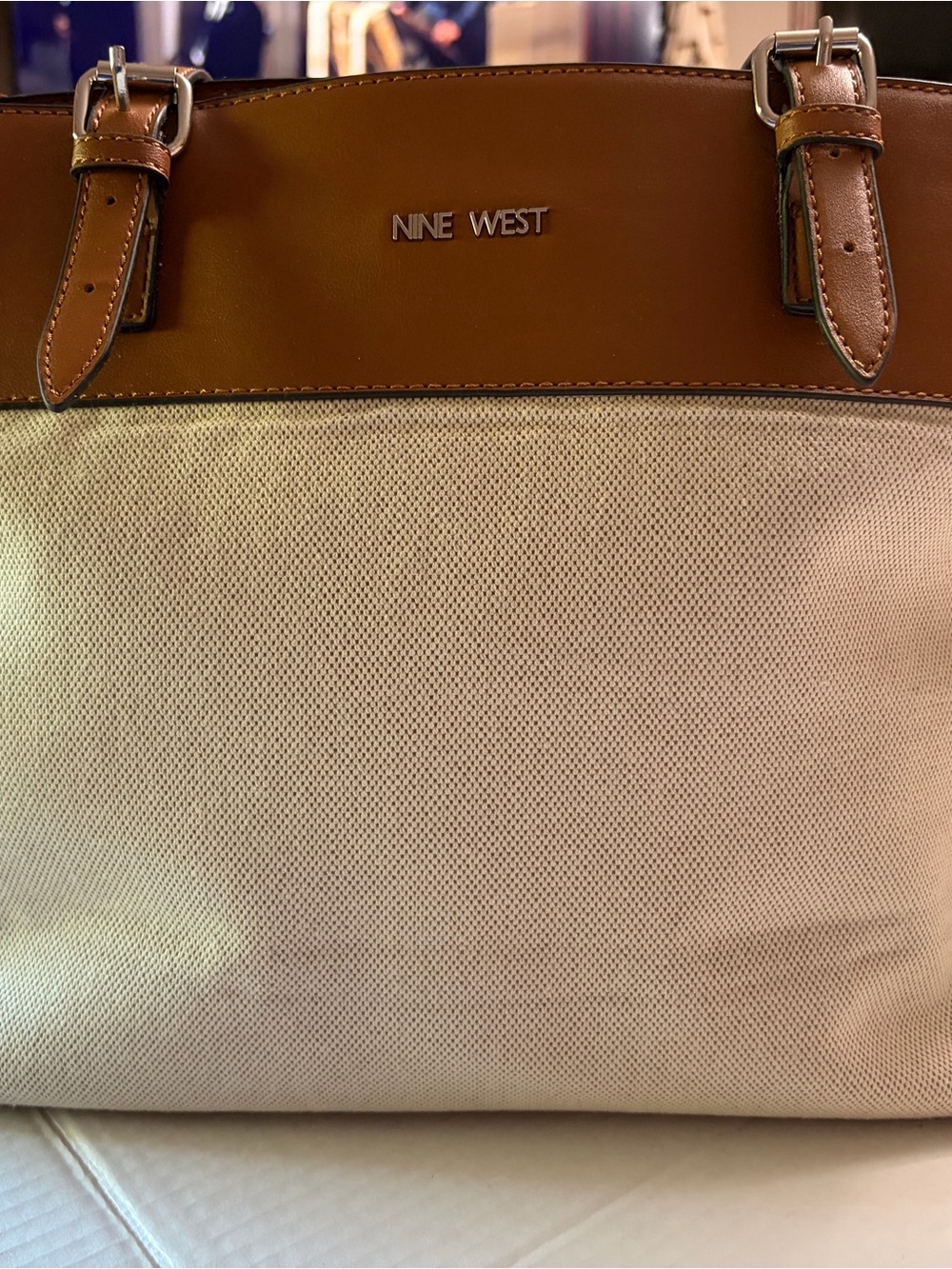 Nine West Canvas & Faux Leather Tote Bag - Cream/Tan Two-Tone Handbag